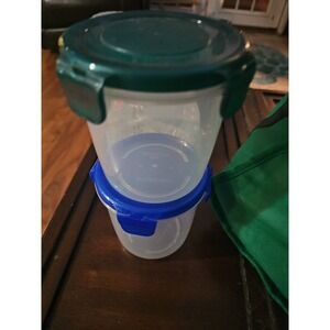 Lock N Lock Food Storage Containers Set of 2 Mini Tall with BLUE Green LIDS 💙